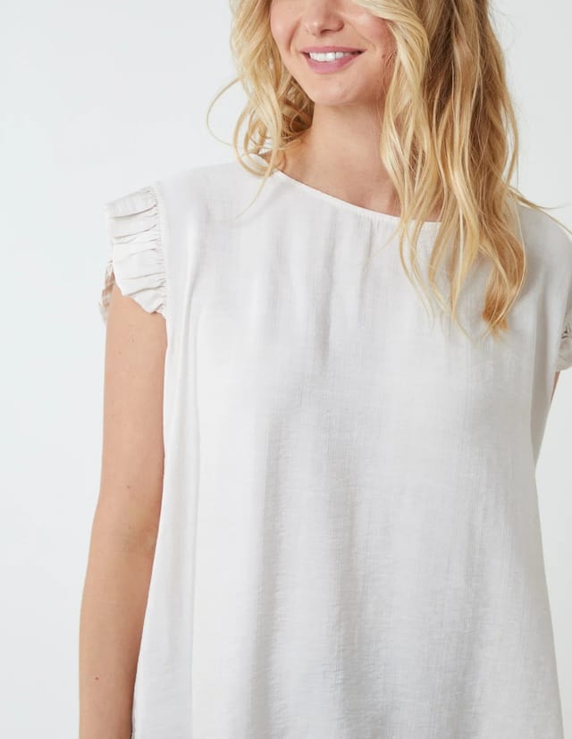 Blue Vanilla Button Back Frill Shoulder Top - 2