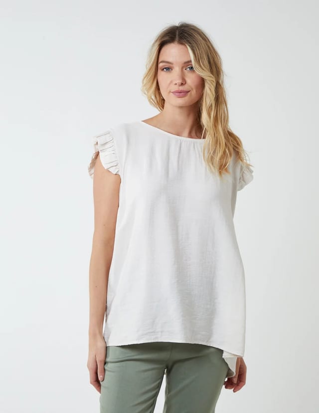 Blue Vanilla Button Back Frill Shoulder Top - 3