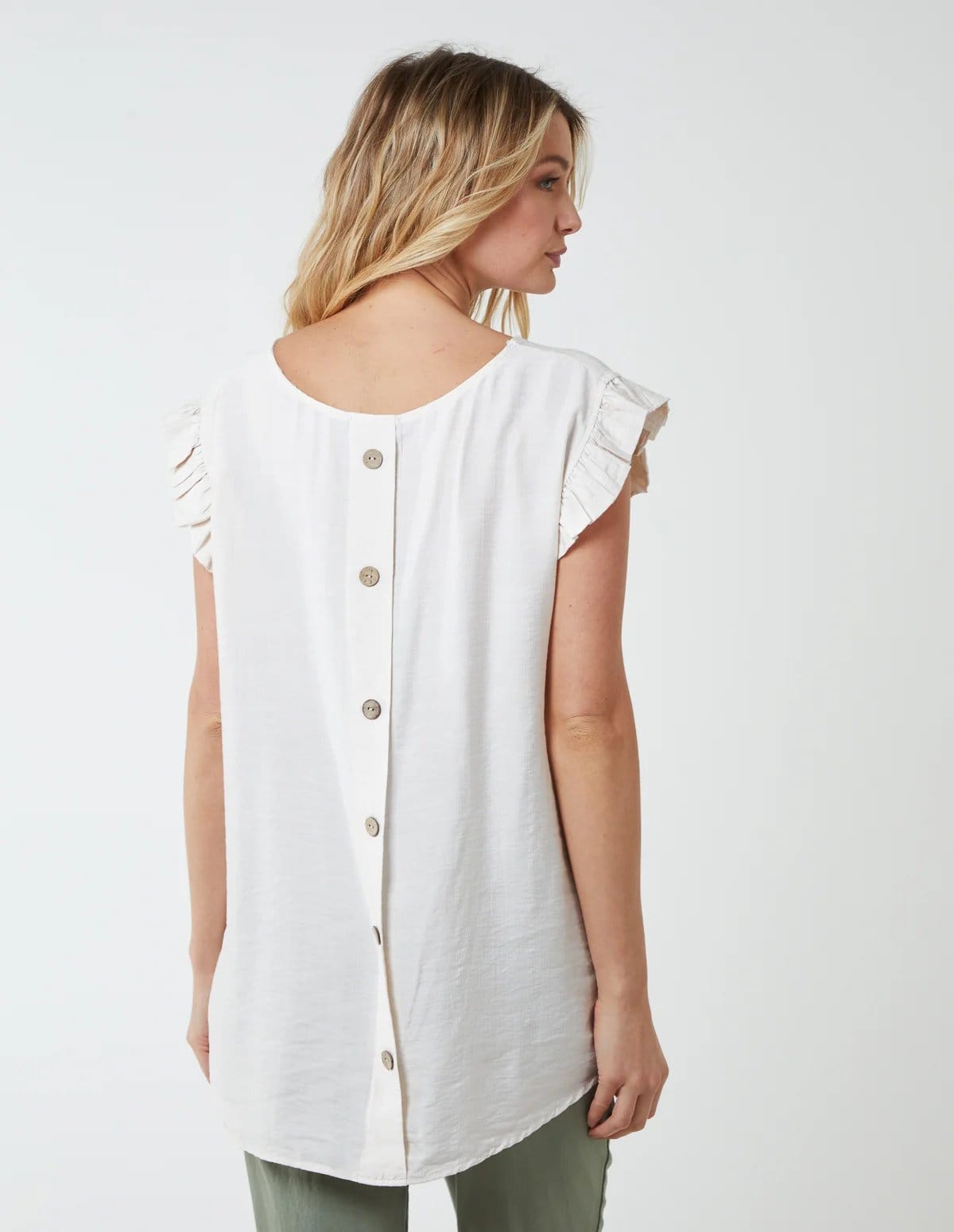 Blue Vanilla Button Back Frill Shoulder Top - 4