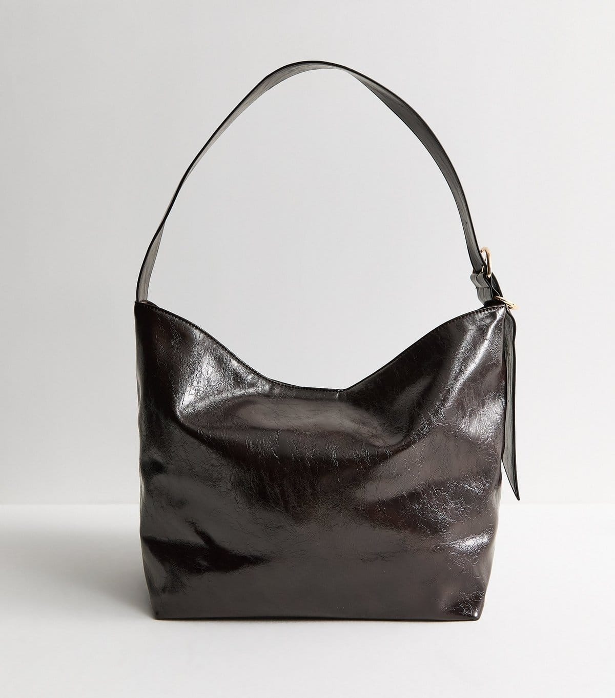 New Look Dark Brown Faux Leather Buckle Detail Hobo Shoulder Bag Vegan New Look - 4