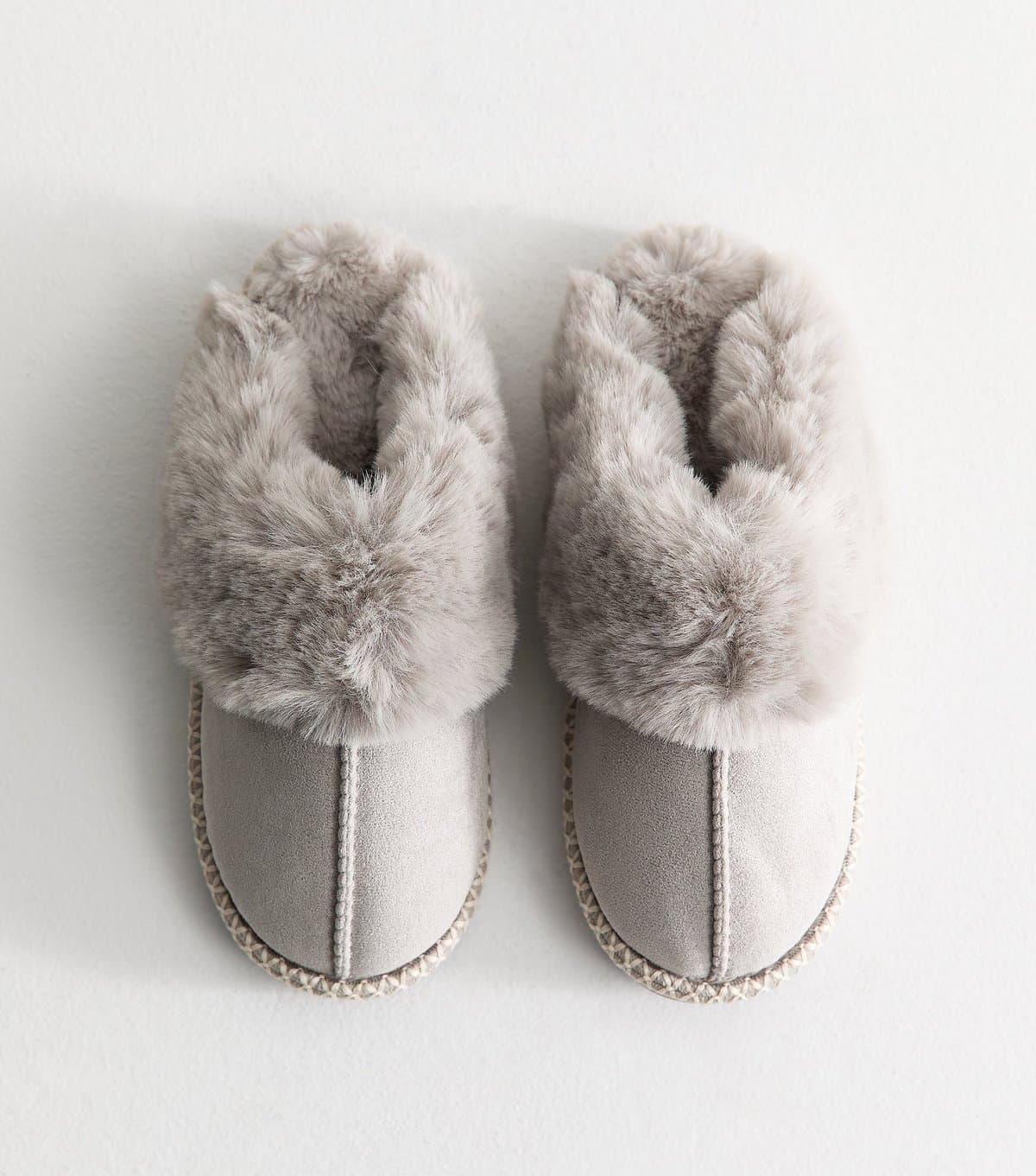 New Look Women's Grey Faux Suede Stitch Trim Mule Slippers Vegan New Look