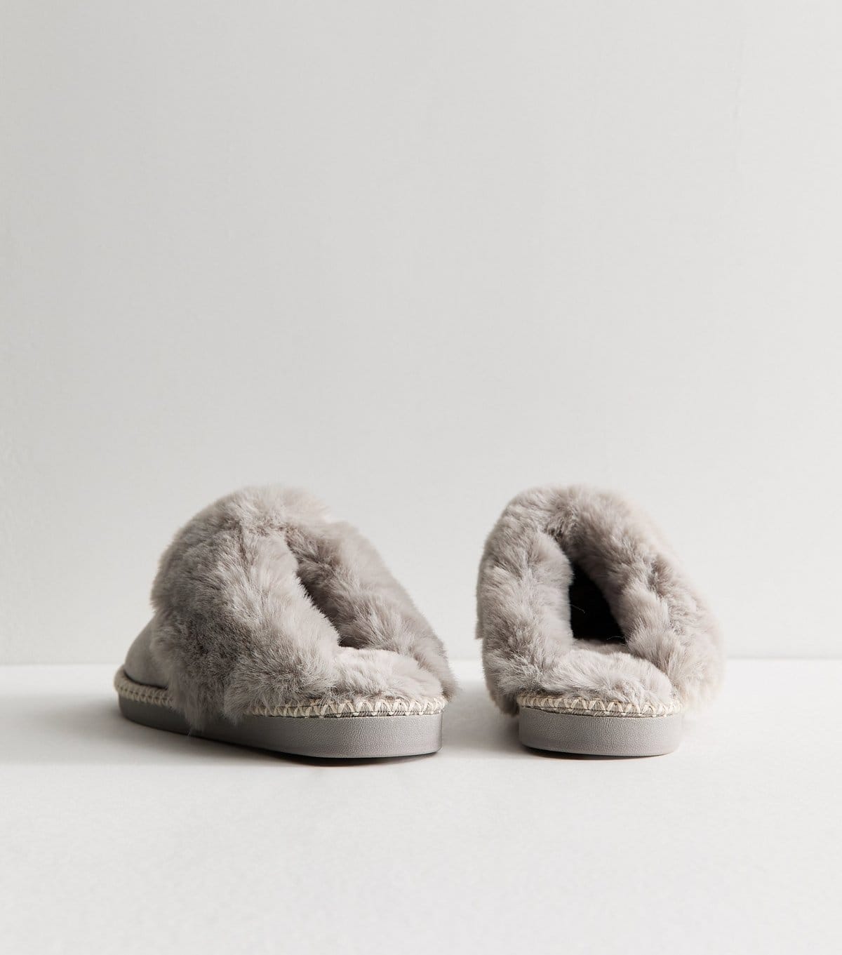 New Look Women's Grey Faux Suede Stitch Trim Mule Slippers Vegan New Look - 4