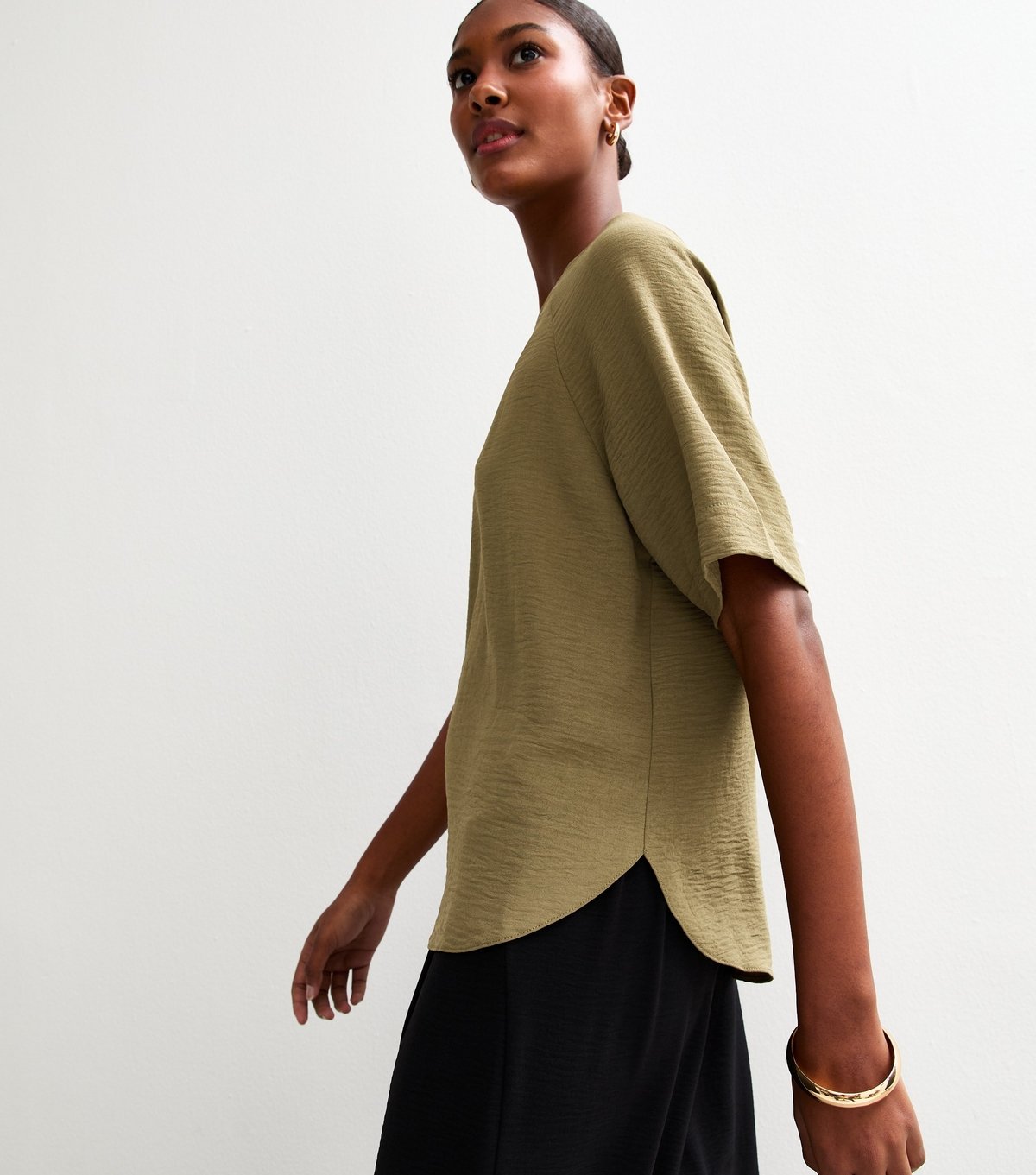 New Look Women's Dark Khaki Raglan Sleeve Woven Top New Look - 1