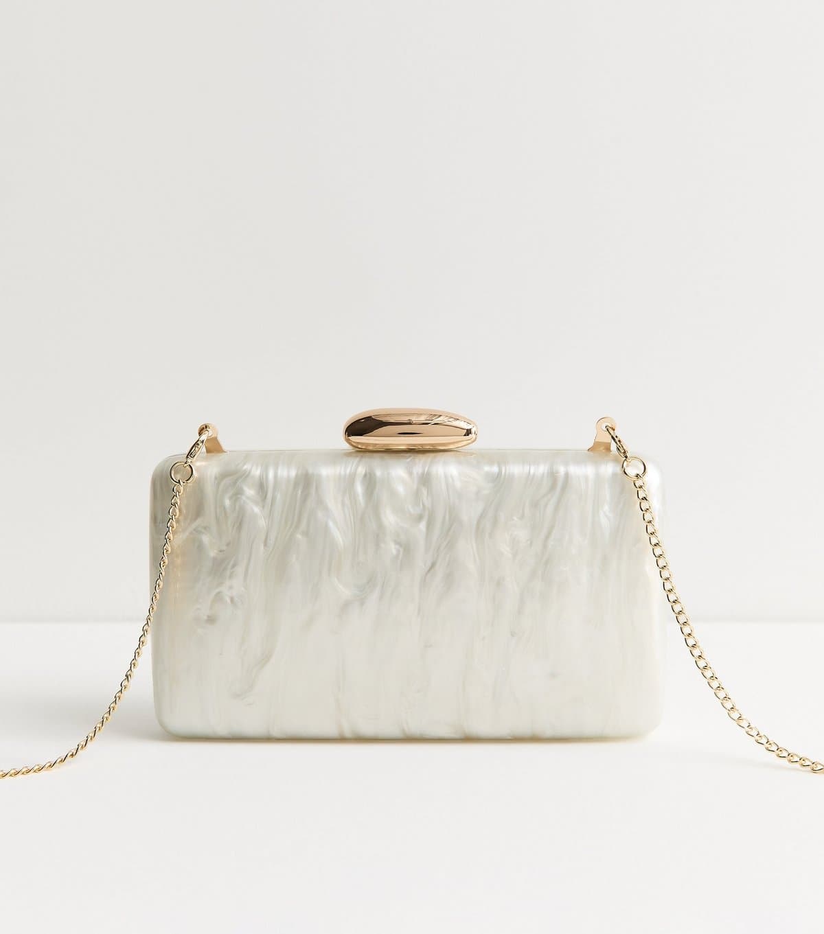 New Look Cream Faux Pearl Box Clutch Bag Vegan New Look