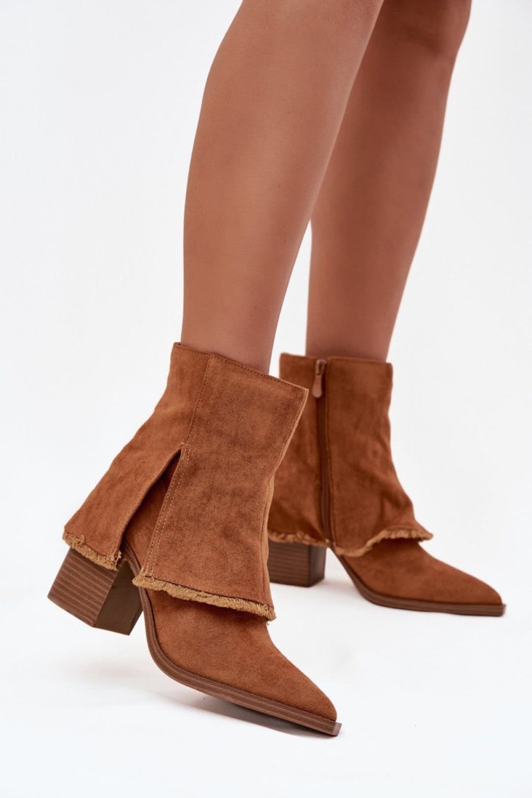 Love Lace Love Lace Women's Heel Column Ankle Boots with Folded Upper Pointed Toe Comfort in Brown