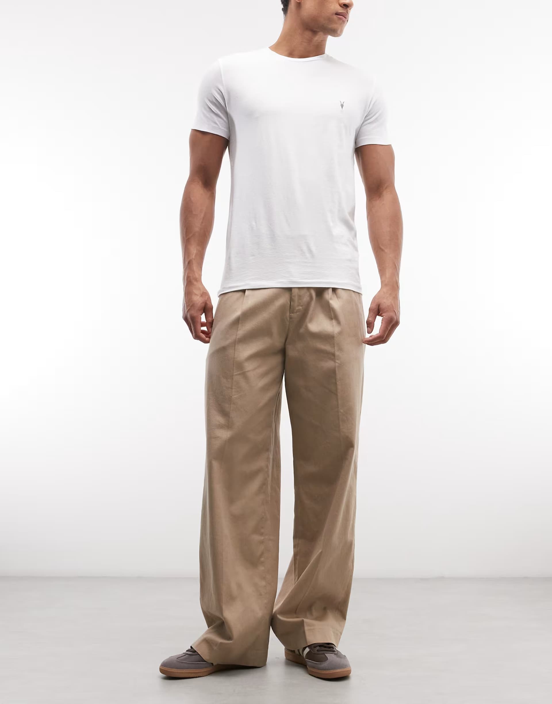 ASOS AllSaints Midas pleated trousers in brown