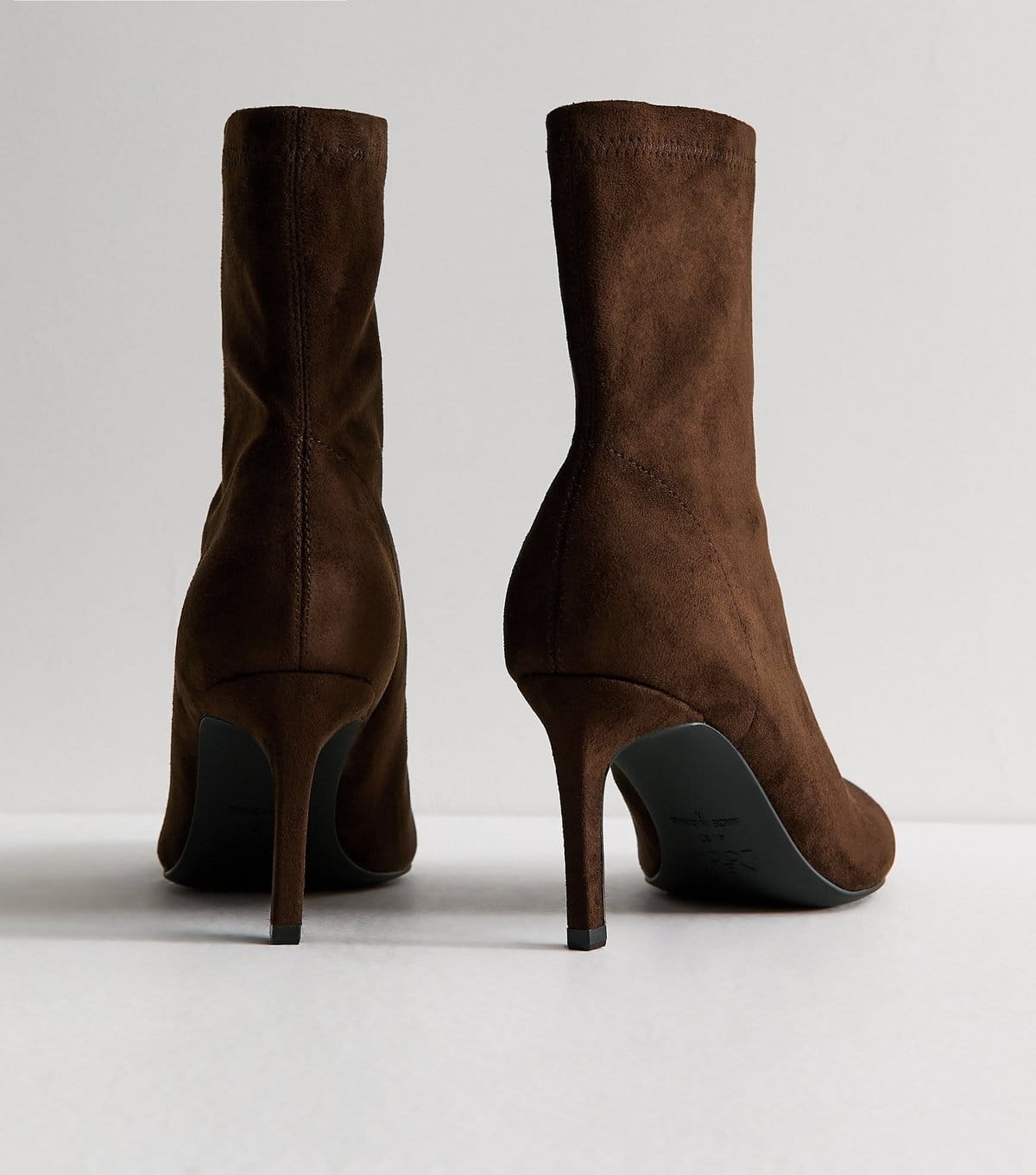 New Look Women's Dark Brown Faux Suede Pointed Sock Stiletto Ankle Boots Vegan New Look - 4