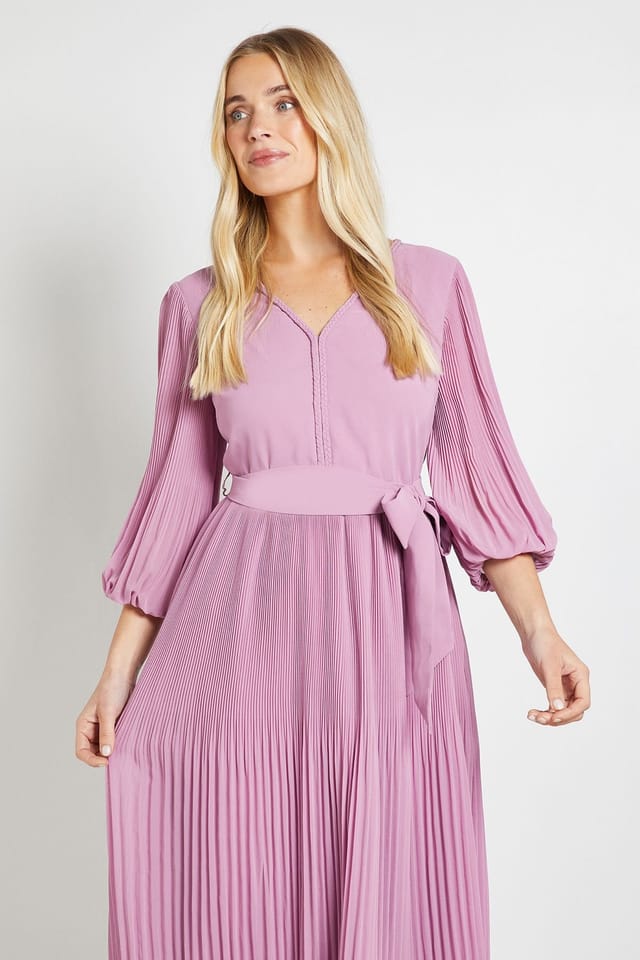 Wallis Wallis Women's Petite Chiffon Plait Detail Pleated Midi Dress in Lilac - 2