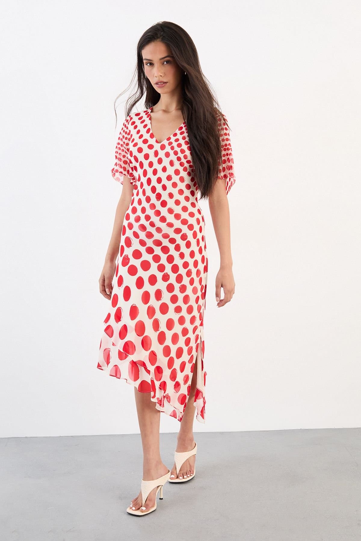 Warehouse Warehouse Women's Graduated Statement Spot Midi Dress in Red