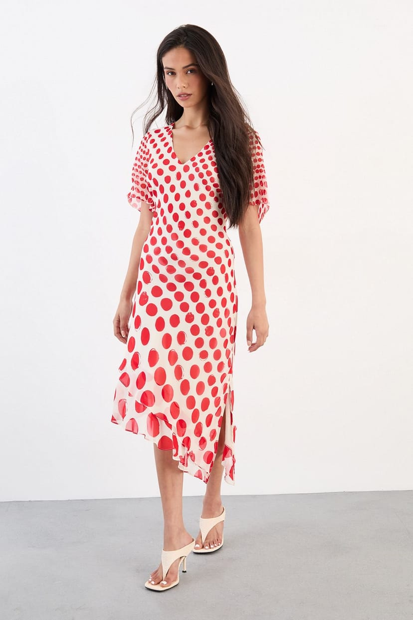 Warehouse Warehouse Women's Graduated Statement Spot Midi Dress in Red - 1