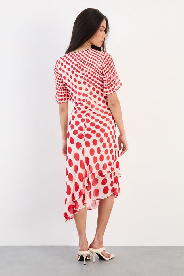 Warehouse Warehouse Women's Graduated Statement Spot Midi Dress in Red - 3