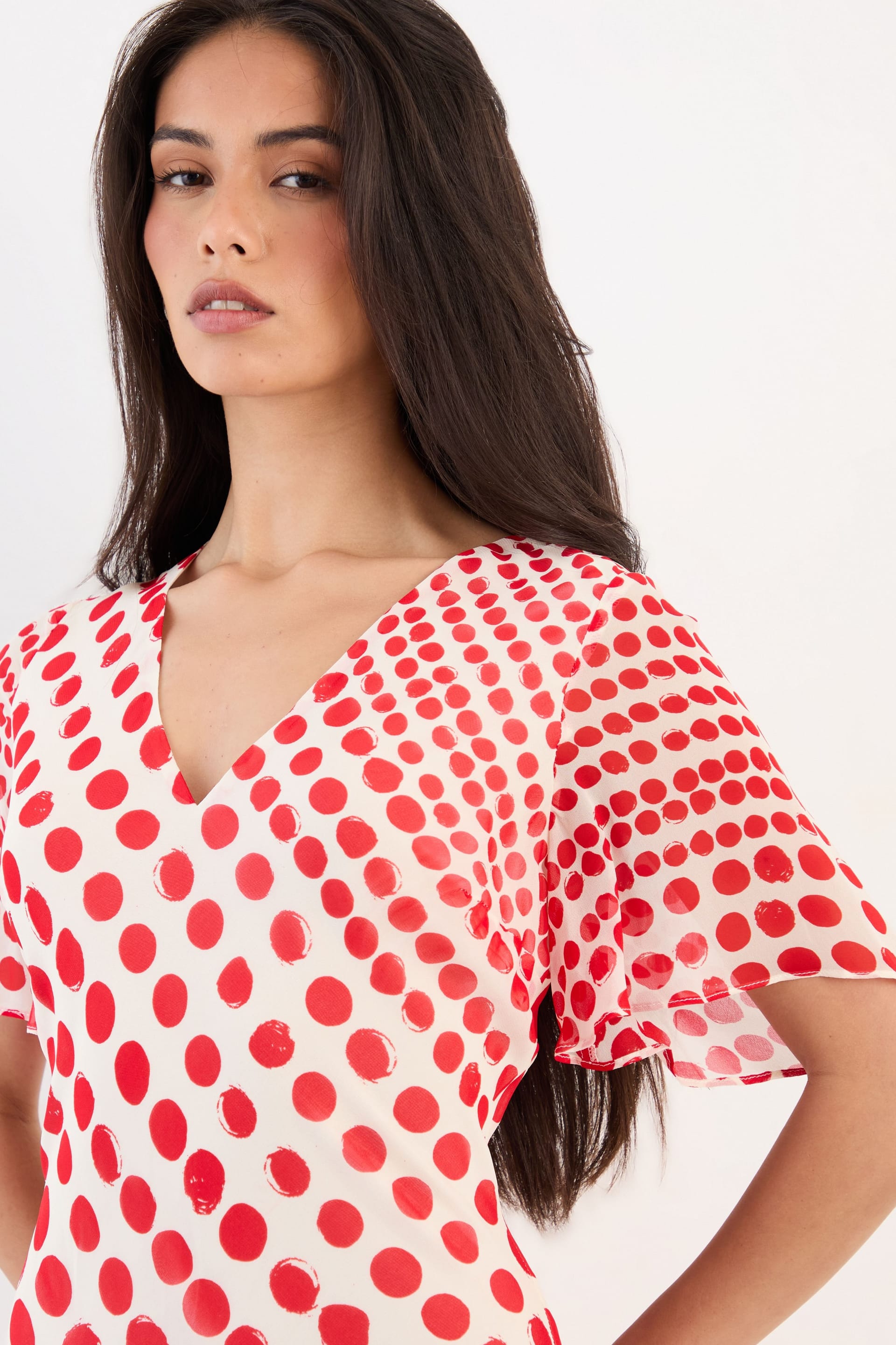 Warehouse Warehouse Women's Graduated Statement Spot Midi Dress in Red - 4