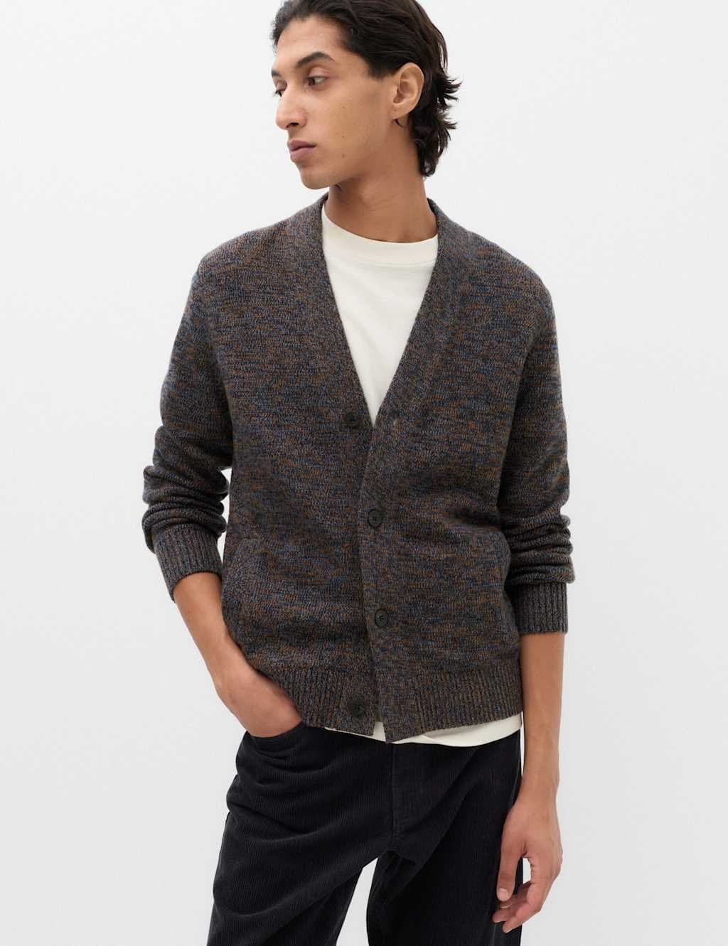 Marks & Spencer M&S Lambswool Blend V-Neck Cardigan Blue Mix