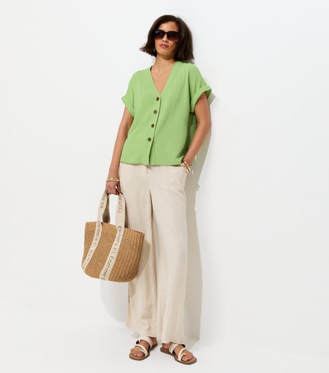 New Look Women's Green Button Through Folded Cuff Top New Look - 3