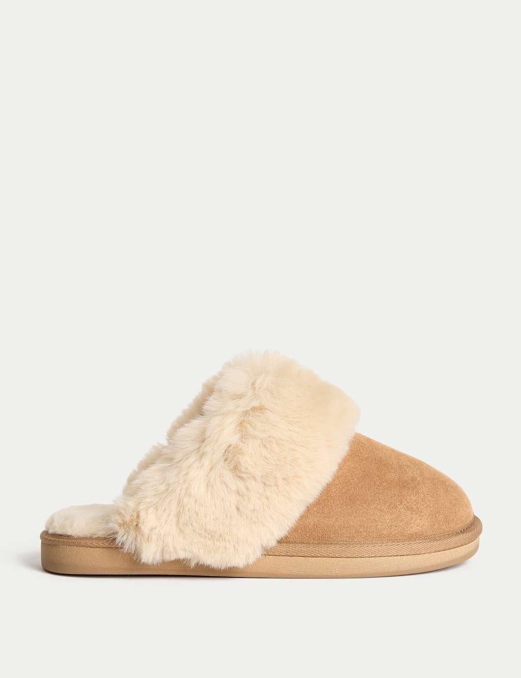 Marks & Spencer M&S Chestnut Suede Faux Fur Trim Mule Slippers