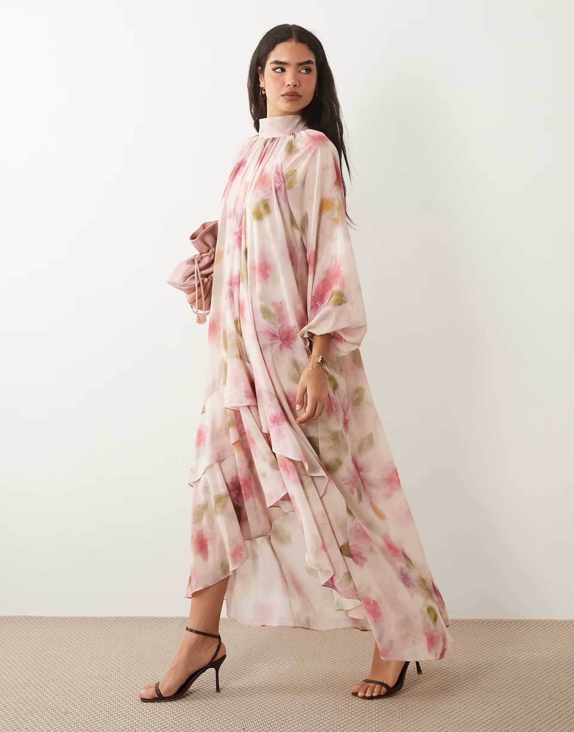 ASOS TFNC chiffon maxi dress with tiered hem in floral print