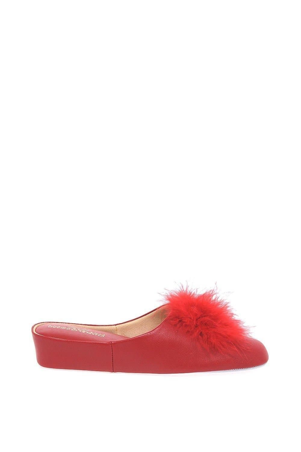 Charles Clinkard Charles Clinkard Red Leather Pom Pom II Slippers