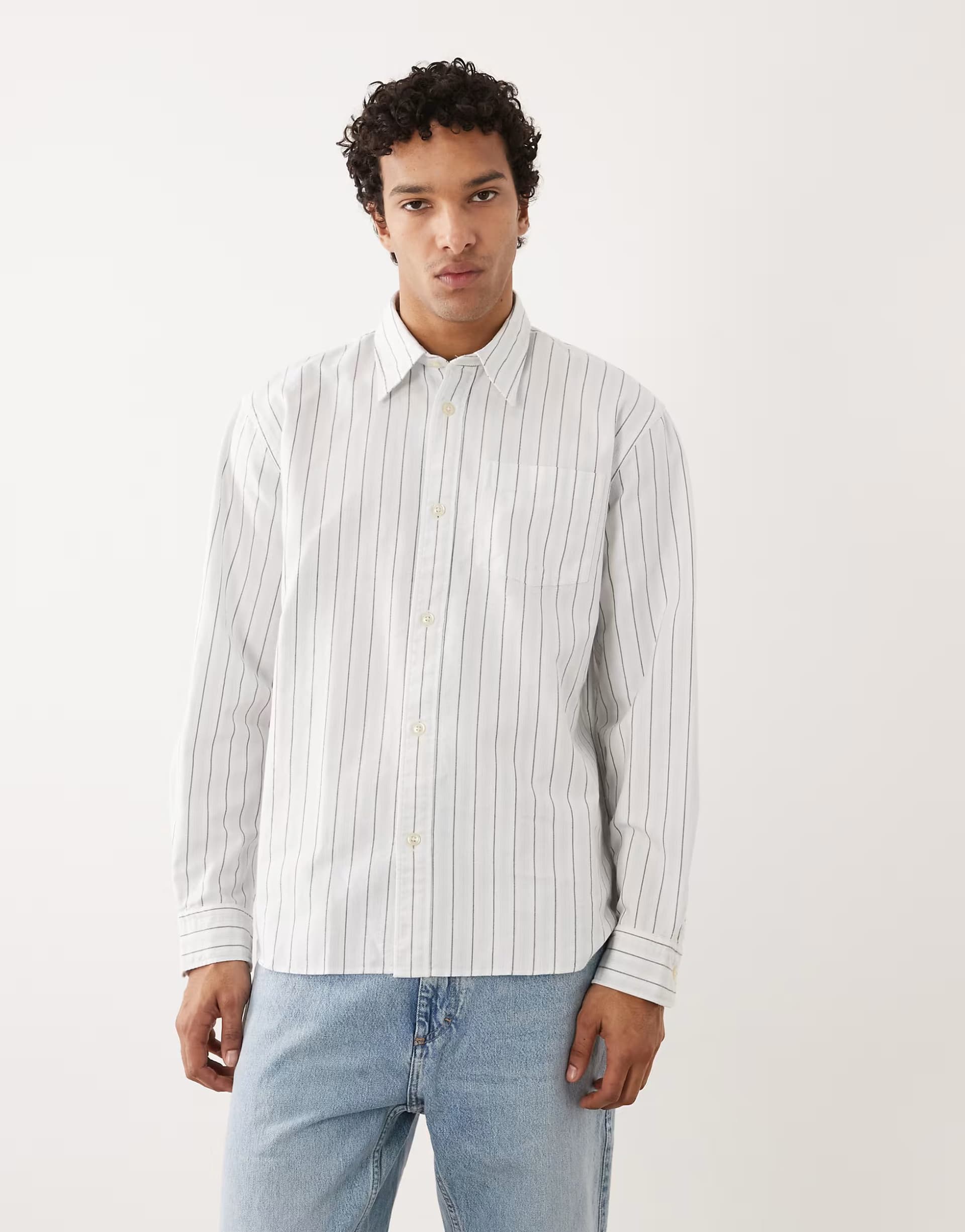 ASOS Selected 100% cotton long sleeve shirt in white stripes