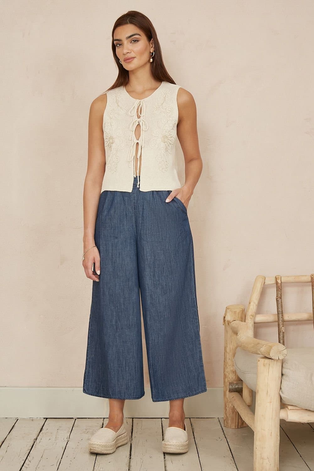 Yumi Yumi Women's Blue Chambray Denim Culottes