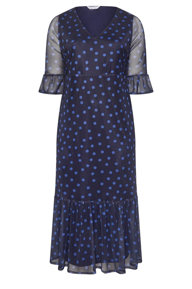 Yours Yours Women's Polka Dot Mesh Tiered Dress in Dark Navy - 2