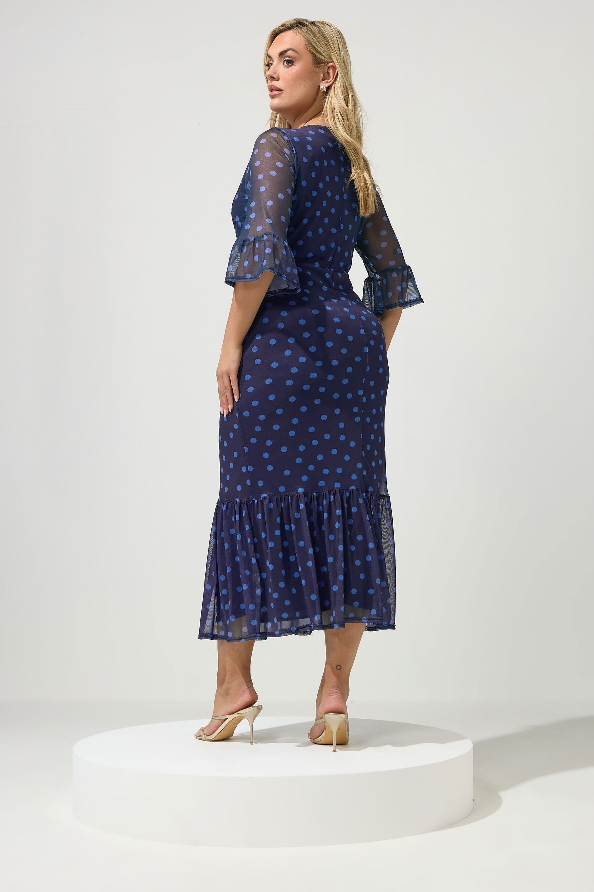 Yours Yours Women's Polka Dot Mesh Tiered Dress in Dark Navy - 4
