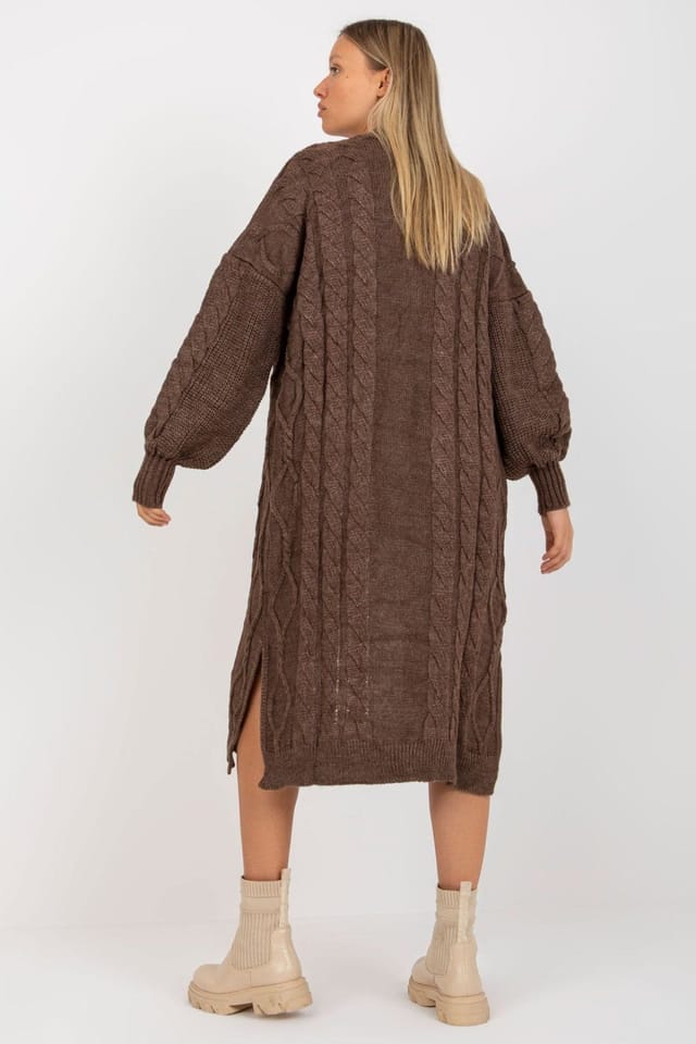 Love Lace Love Lace Women's Long Sleeve Slip Pocket Open Cardigan in Brown - 2