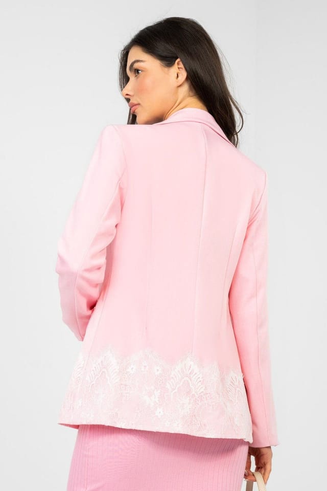Love Lace Love Lace Women's Elegant Polyester Blazer with Lace Hem in Pink - 3