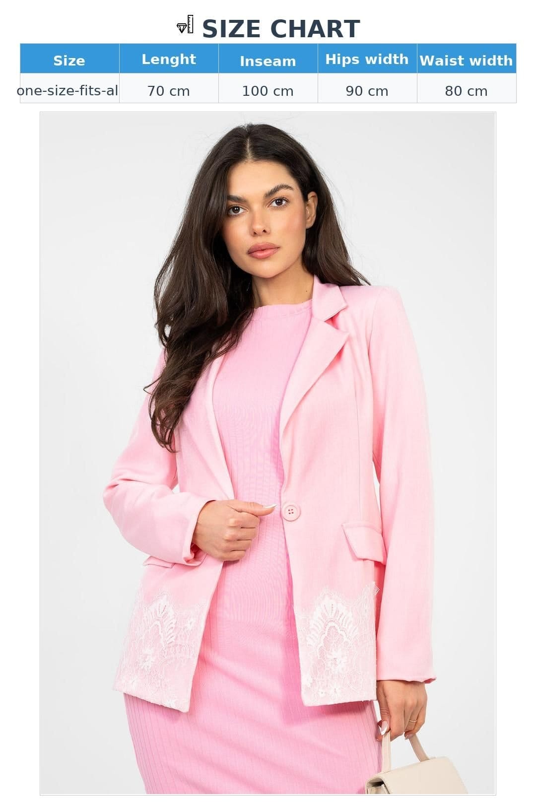 Love Lace Love Lace Women's Elegant Polyester Blazer with Lace Hem in Pink - 4