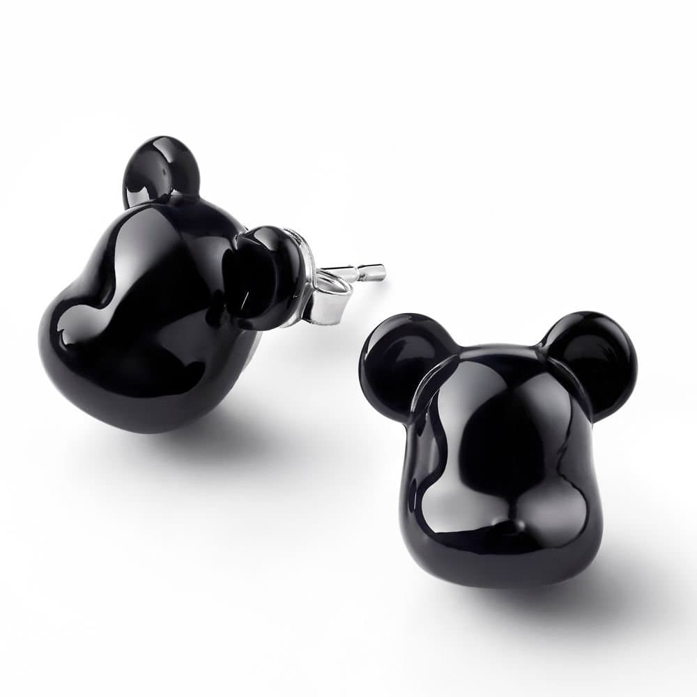 baccarat Baccarat Women's BearBrick Stud Earrings, Silver & Black Crystal