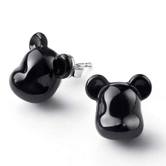 baccarat baccarat Women's BearBrick Stud Earrings, Silver & Black Crystal, Pair 2814123 - 2