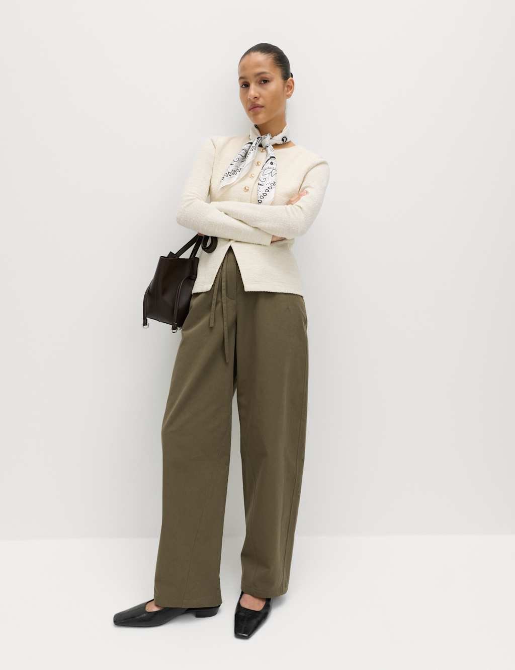 Marks & Spencer M&S Textured Button Detail Peplum Top with Cotton Ivory - 2