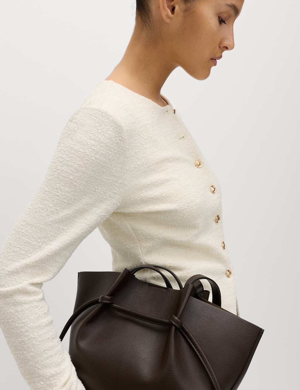 Marks & Spencer M&S Textured Button Detail Peplum Top with Cotton Ivory - 3