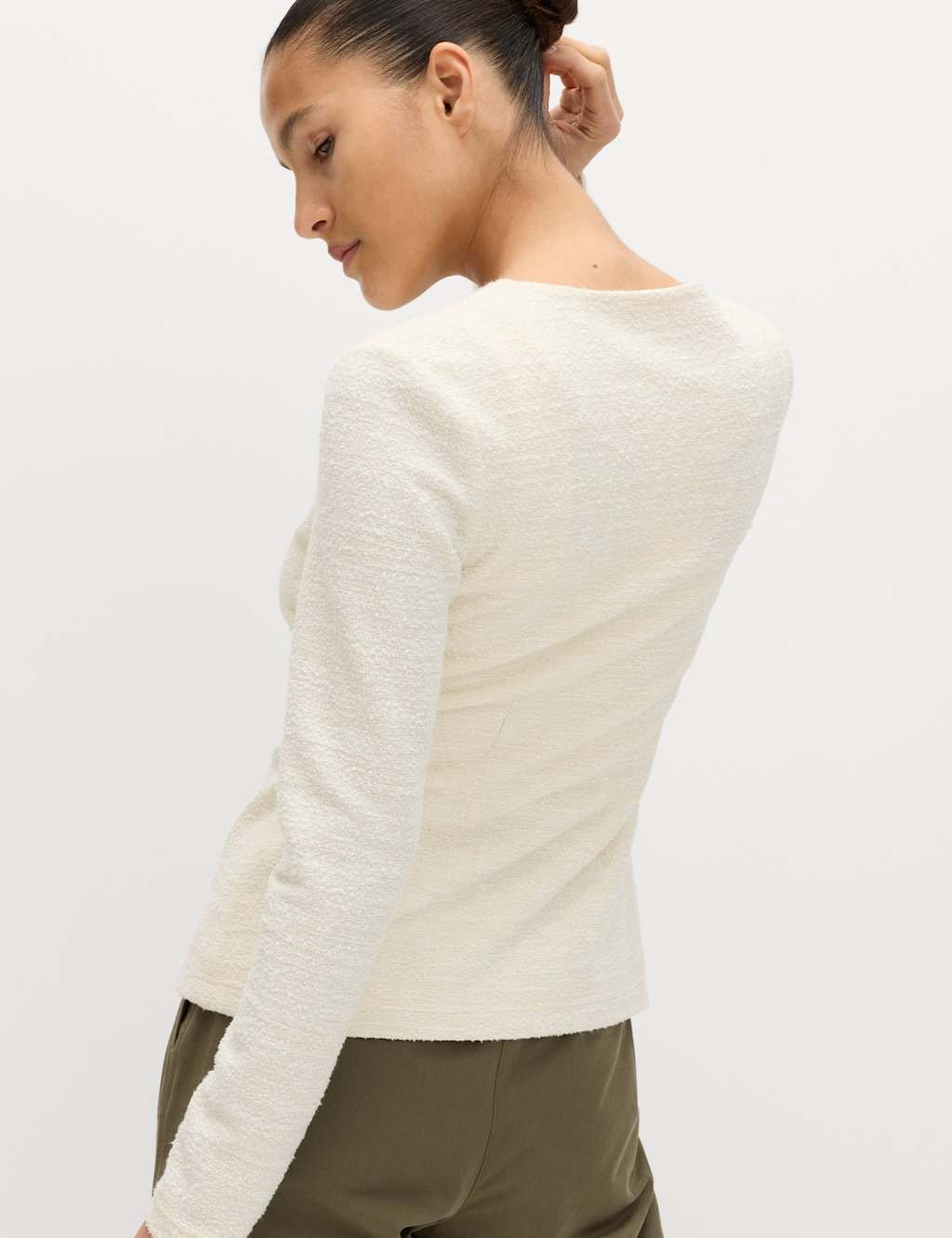 Marks & Spencer M&S Textured Button Detail Peplum Top with Cotton Ivory - 4