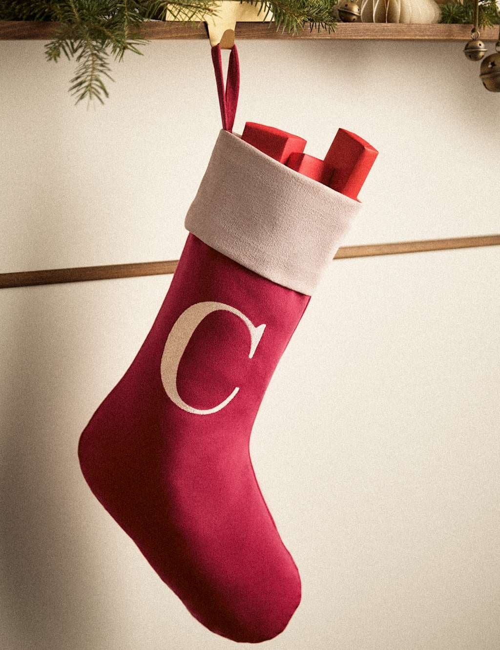 Marks & Spencer M&S Alphabet Velvet Stocking Red Mix