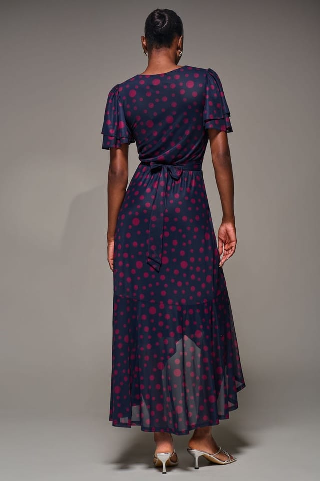 Jolie Moi Jolie Moi Women's Angel Sleeve Mesh Frill Wrap Maxi Dress in Navy - 2