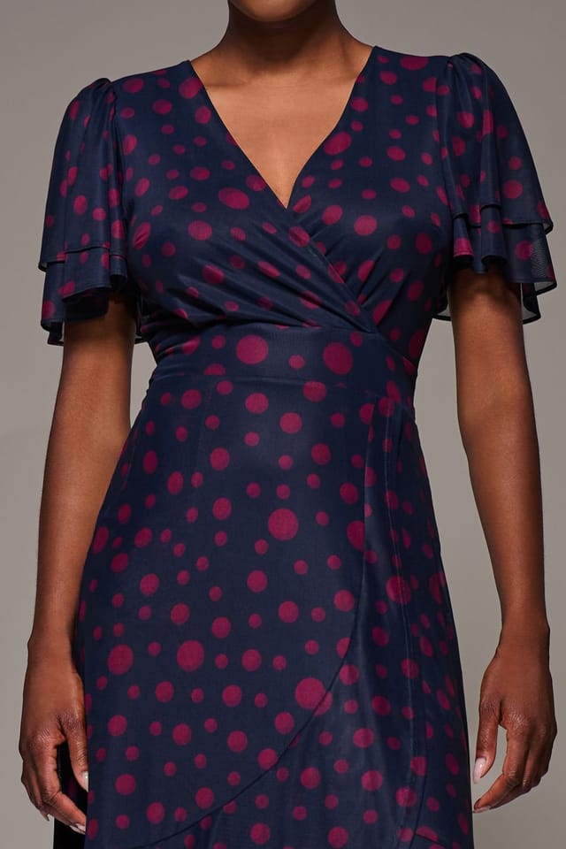 Jolie Moi Jolie Moi Women's Angel Sleeve Mesh Frill Wrap Maxi Dress in Navy - 3