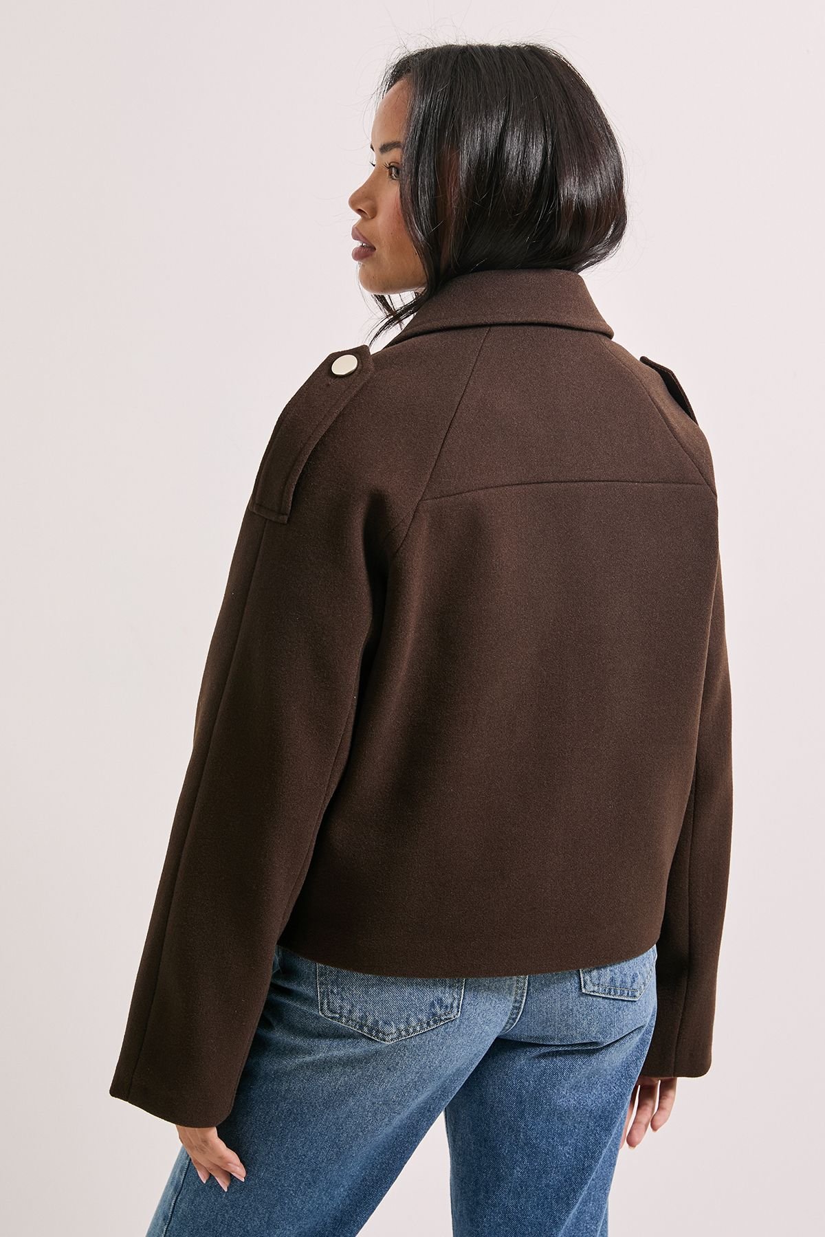 Dorothy Perkins Dorothy Perkins Women's Short Faux Wool Trench Jacket in Chocolate - 3