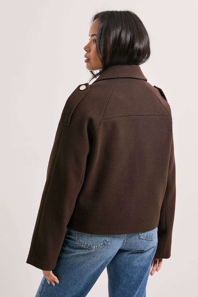 Dorothy Perkins Dorothy Perkins Women's Short Faux Wool Trench Jacket in Chocolate - 3