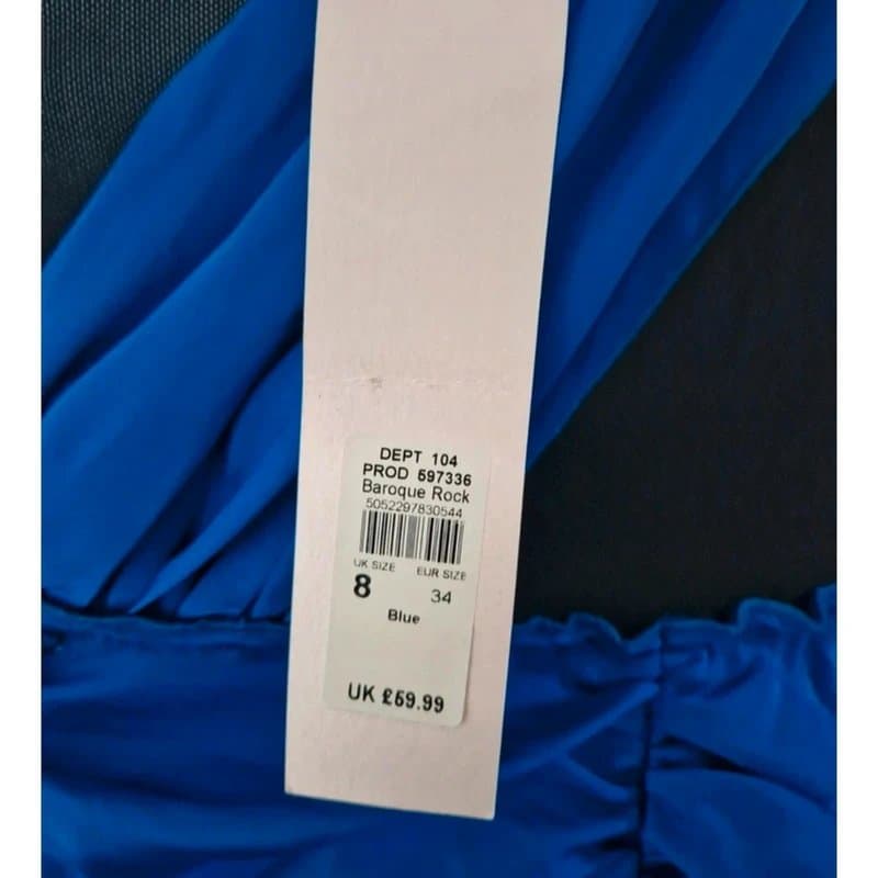 River Island River Island Baroque Rock deep blue gathered party and cocktail dress UK size 8 brand new with tags