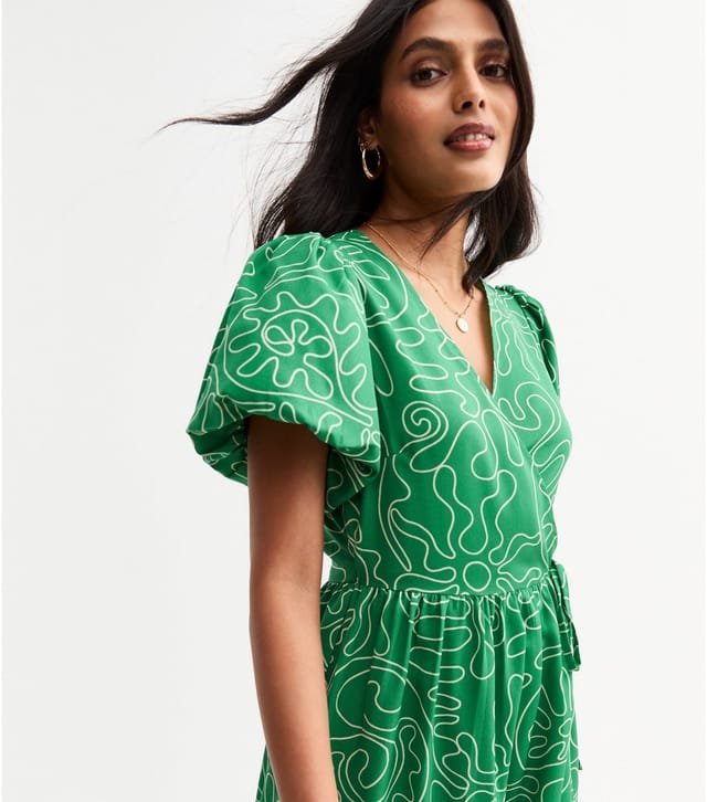 New Look Women's Green Swirl Print Tiered Midi Wrap Dress New Look - 2