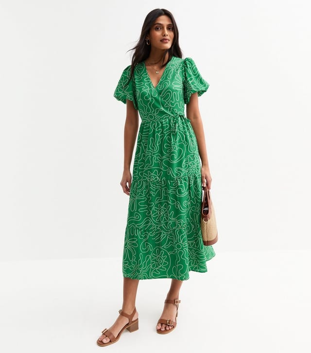 New Look Women's Green Swirl Print Tiered Midi Wrap Dress New Look - 3