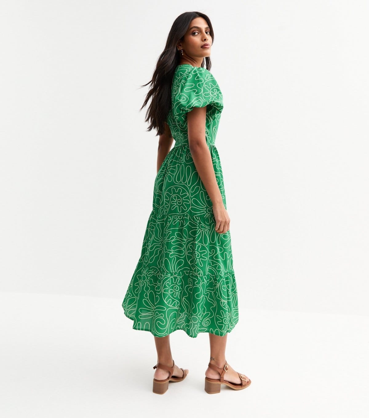 New Look Women's Green Swirl Print Tiered Midi Wrap Dress New Look - 4