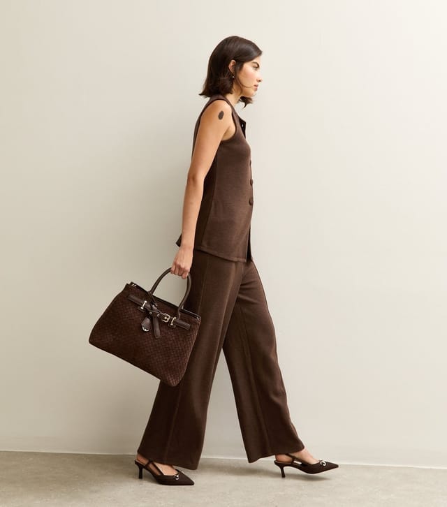 New Look Women's Brown Soft Touch Compact Wide Leg Trouser New Look - 3