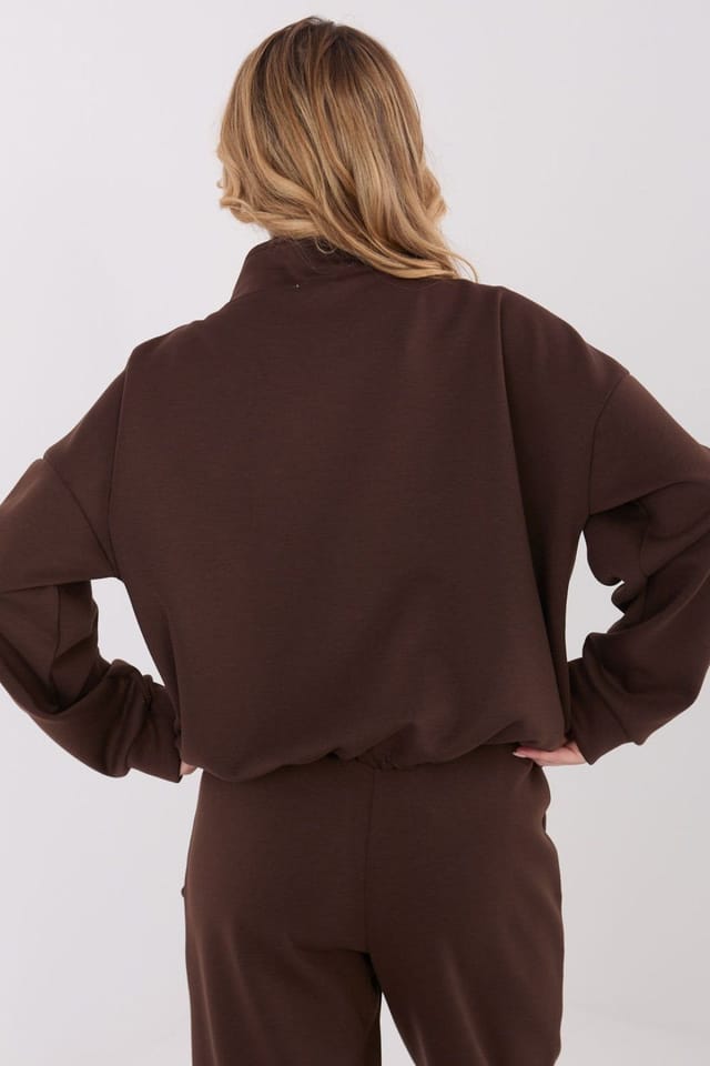 Love Lace Love Lace Women's Casual Zip Stand Collar Blouse with Pockets in Brown - 3