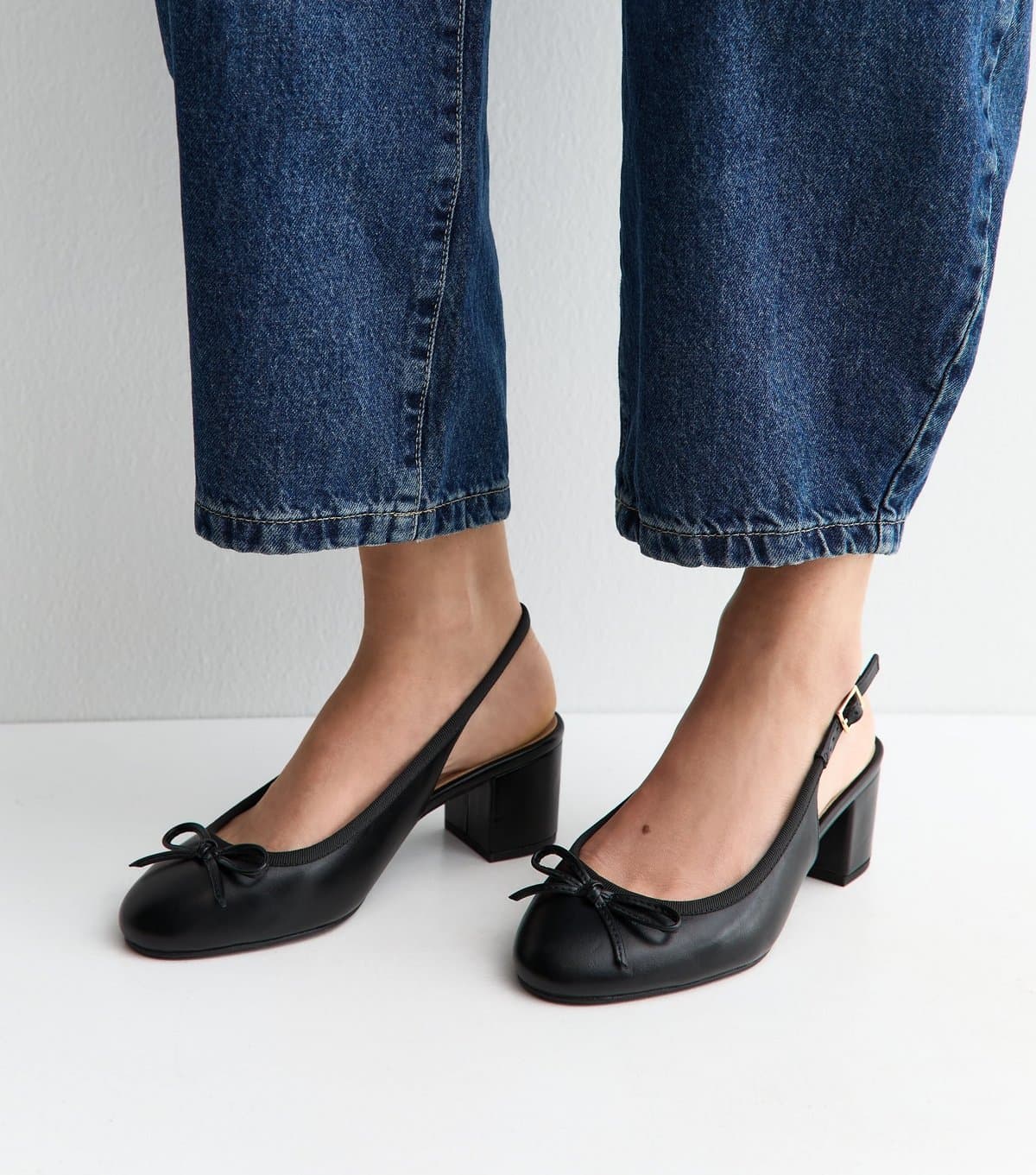 New Look Women's Wide Fit Black Faux Leather Slingback Ballerina Pumps Vegan New Look