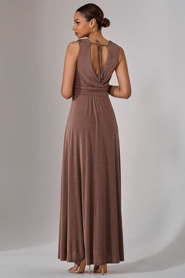 Jolie Moi Jolie Moi Women's Ella Wrap Bodice Jersey Maxi Dress in Taupe - 2