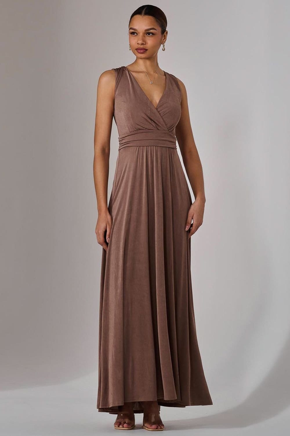 Jolie Moi Jolie Moi Women's Ella Wrap Bodice Jersey Maxi Dress in Taupe - 4