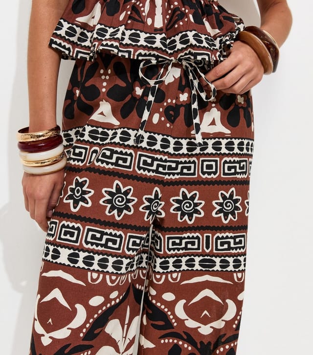 New Look Women's Brown Palm Tree Print Wide Leg Trousers New Look - 3
