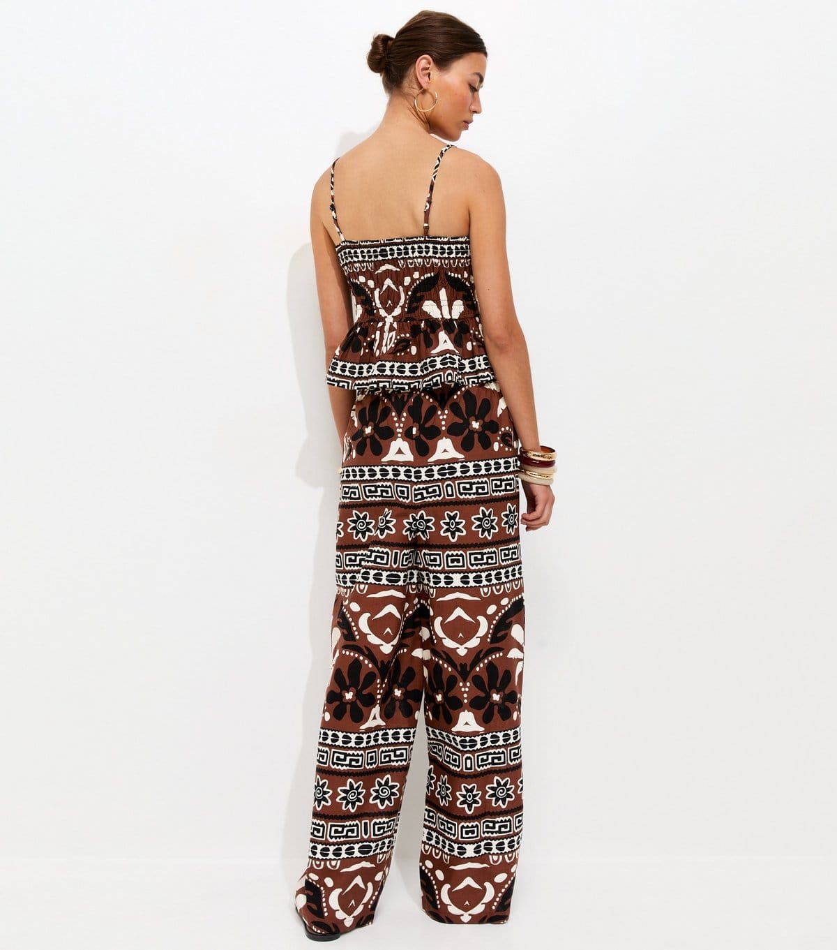 New Look Women's Brown Palm Tree Print Wide Leg Trousers New Look - 4