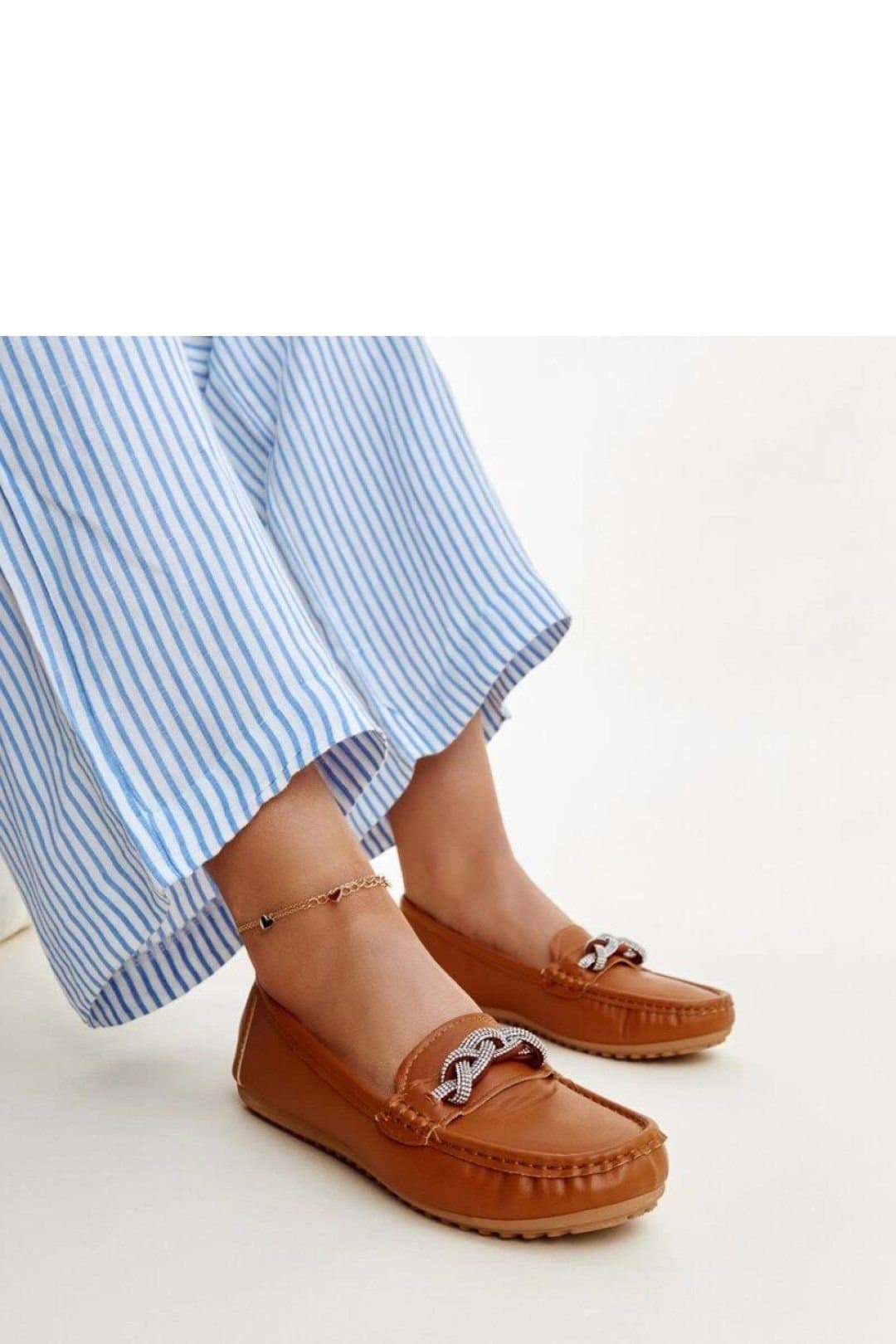 Love Lace Love Lace Tan Zircon Embellished Moccasin Shoes
